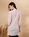 Ethnic Printed A-Line Cambric Kurti with Lace Detailing
