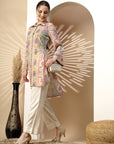 Floral Printed High-Low Kurta with Shirt Collar