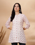 Ethnic Printed A-Line Cambric Kurti with Lace Detailing