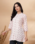 Ethnic Printed A-Line Cambric Kurti with Lace Detailing