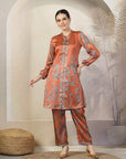 Floral Printed A-Line Poly Satin Kurta Set with Palazzo