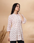 Ethnic Printed A-Line Cambric Kurti with Lace Detailing
