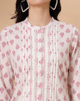 Ethnic Printed A-Line Cambric Kurti with Lace Detailing