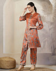 Floral Printed A-Line Poly Satin Kurta Set with Palazzo