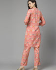 Ethnic Motif Printed Modal Chanderi Kurta Set with Floral Embroidery