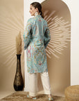 Floral Printed High-Low Kurta with Shirt Collar