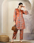 Floral Printed A-Line Poly Satin Kurta Set with Palazzo
