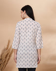 Ethnic Printed A-Line Cambric Kurti with Lace Detailing