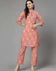 Ethnic Motif Printed Modal Chanderi Kurta Set with Floral Embroidery