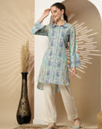 Floral Printed High-Low Kurta with Shirt Collar