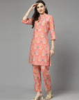 Ethnic Motif Printed Modal Chanderi Kurta Set with Floral Embroidery