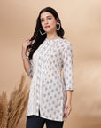 Ethnic Printed A-Line Cambric Kurti with Lace Detailing