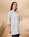 Ethnic Printed A-Line Cambric Kurti with Lace Detailing