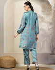 Floral Printed A-Line Poly Satin Kurta Set with Palazzo