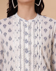 Ethnic Printed A-Line Cambric Kurti with Lace Detailing