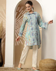 Floral Printed High-Low Kurta with Shirt Collar
