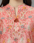 Ethnic Motif Printed Modal Chanderi Kurta Set with Floral Embroidery
