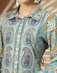 Floral Printed High-Low Kurta with Shirt Collar