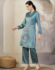 Floral Printed A-Line Poly Satin Kurta Set with Palazzo