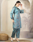 Floral Printed A-Line Poly Satin Kurta Set with Palazzo