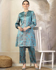 Floral Printed A-Line Poly Satin Kurta Set with Palazzo