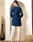 Solid Cotton Kurti with Floral Embroidery