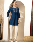 Solid Cotton Kurti with Floral Embroidery
