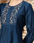 Solid Cotton Kurti with Floral Embroidery