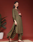 Solid A-Line Rayon Kurta Set with Embroidery and Chiffon Dupatta