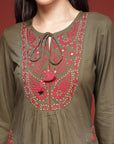 Solid A-Line Rayon Kurta Set with Embroidery and Chiffon Dupatta