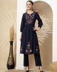 Solid Embroidered A-Line Kurta Set with Palazzo