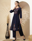 Solid Embroidered A-Line Kurta Set with Palazzo