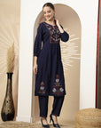 Solid Embroidered A-Line Kurta Set with Palazzo