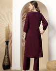 Solid Embroidered A-Line Kurta Set with Palazzo