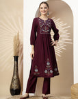 Solid Embroidered A-Line Kurta Set with Palazzo