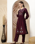 Solid Embroidered A-Line Kurta Set with Palazzo