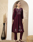 Solid Embroidered A-Line Kurta Set with Palazzo