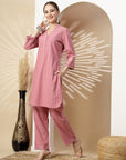 Solid Embroidered Straight Kurta Set with Palazzo