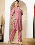 Solid Embroidered Straight Kurta Set with Palazzo