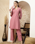 Solid Embroidered Straight Kurta Set with Palazzo