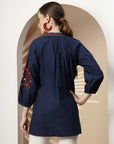 Solid Straight Cotton Kurti with Tie-Up Detail