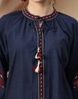 Solid Straight Cotton Kurti with Tie-Up Detail