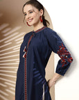 Solid Straight Cotton Kurti with Tie-Up Detail