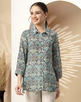 Ditsy Printed Poly Georgette Shirt with Sequin Detail