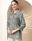 Ditsy Printed Poly Georgette Shirt with Sequin Detail