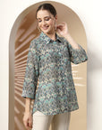 Ditsy Printed Poly Georgette Shirt with Sequin Detail