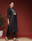 Solid Straight Poly Silk Kurta Set with Mandarin Collar and Organza Dupatta