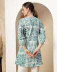Floral Patch Printed A-Line Cotton Cambric Kurti