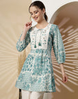 Floral Patch Printed A-Line Cotton Cambric Kurti