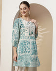 Floral Patch Printed A-Line Cotton Cambric Kurti